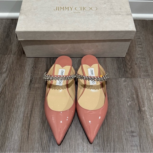 Jimmy Choo Bing Embellished Strap Point Toe Blush Patent Leather Pump Flats - Picture 5 of 16